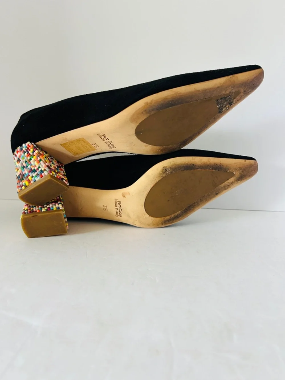 Diane B Milano Black Suede Pumps Beaded Low Heels Pointed Toe EU35 Size US 5